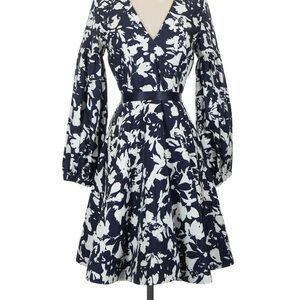 Alexis Floral V-Neck Fit & Flare Dress in Navy and White